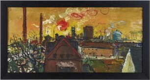 Ölgemälde "Untergehende Sonne über Zeche Wilhelmine-Victoria"