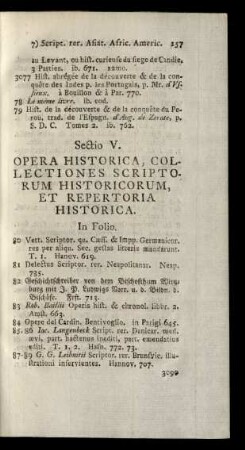 Sectio V. Opera Historica, Collectiones Scriptorum Historicorum, Et Repertoria Historica.