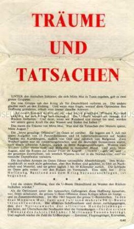 Abwurf-Flugblatt der Alliierten zur aktuellen Kriegslage und zur Aussichtslosigkeit des Kampfes für Deutschland