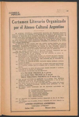 Certamen Literario Organizado por el Ateneo Cultural Argentino