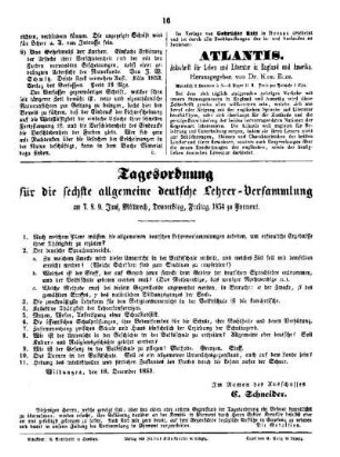 Tagesordnung für die sechste allgemeine deutsche Lehrer-Versammlung
