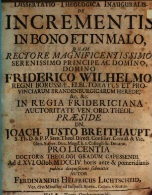 Dissertatio Theologica Inauguralis De Incrementis In Bono Et In Malo