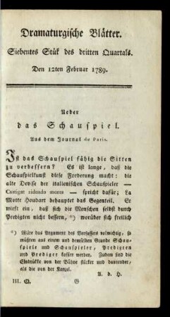 Siebentes Stük des dritten Quartals