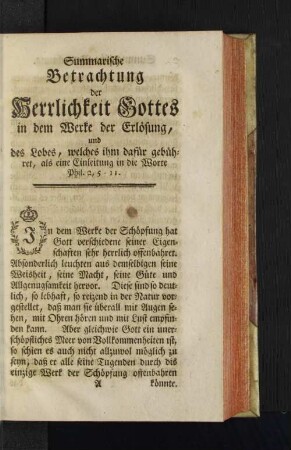 Summarische Betrachtung der Herrlichkeit Gottes in dem Werke der Erlösung [...].