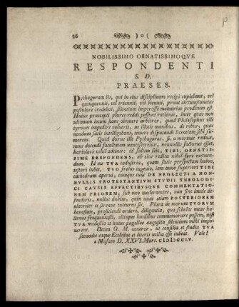 Nobilissimo Ornatissimoque Respondenti ...