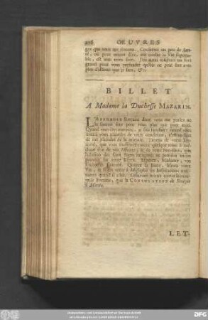 Billet A Madame la Duchesse Mazarin.