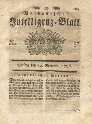 No. 37, Dinstag den 12. Septemb. 1786