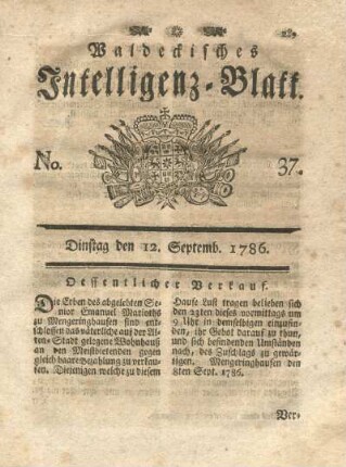 No. 37, Dinstag den 12. Septemb. 1786