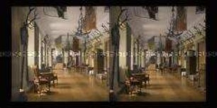 Blick in die Standarten Galerie mit Fahnen, Möbeln und Geweihen, Schloss Friedenstein, Gotha