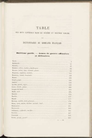 Table des mots contenus dans le sixiéme et dernier volume du dictionnaire du mobilier francais