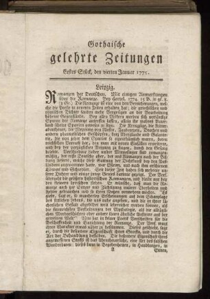 Erstes Stück, den vierten Januar 1775 - Zehntes Stück, den vierten Februar 1775.
