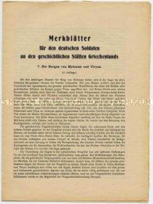 Informationsschrift für Wehrmachtssoldaten über die antiken Stätten im besetzten Griechenland