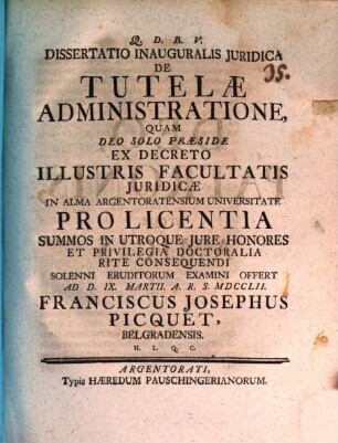 Diss. inaug. iur. de tutelae administratione