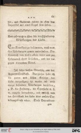 Betrachtungen über die verschiedenen Würkungen der Liebe