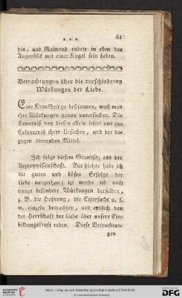 Betrachtungen über die verschiedenen Würkungen der Liebe