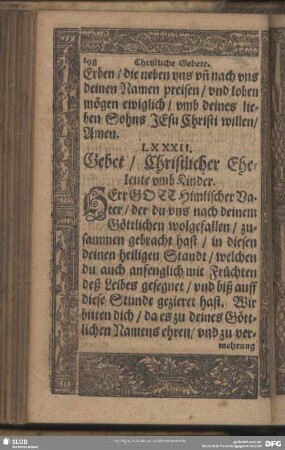 LXXXII. Gebet, Christlicher Eheleute umb Kinder