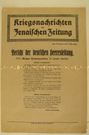 Nachrichtenblatt der "Jenaischen Zeitung" zum Kriegsverlauf an der Westfront