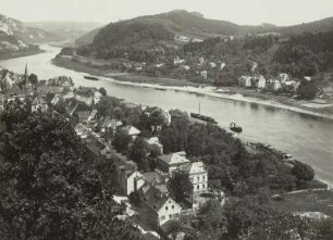 Stadt Wehlen, elbaufwärts gesehen gegen den Rauenstein