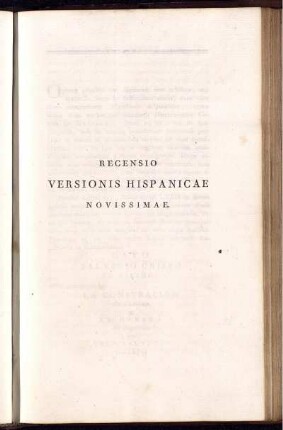 Recensio Versionis Hispanicae Novissimae.