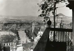 Most, Stadtansicht : Most (heute Brüx/Tschechien). Stadtansicht mit Marktplatz vom Turm der Stadtkirche
