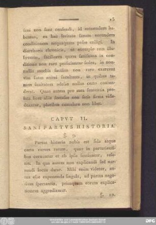 Caput II. Sani Partus Historia.