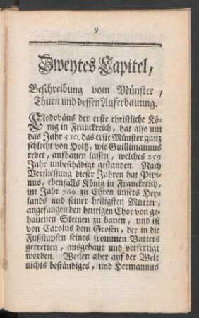 Zweytes Capitel, Beschreibung vom Münster, Thurn und dessen Auferbauung