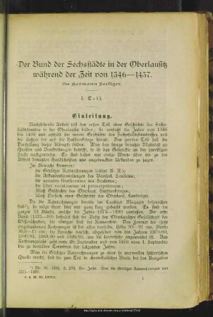 Der Bund der Sechsstädte in der Oberlausitz während der Zeit von 1346-1437