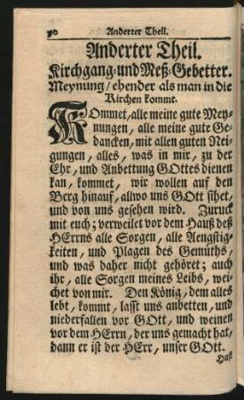 Anderter Theil. Kirchgang- und Meß-Gebetter