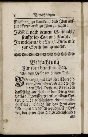 Betrachtung Für eben denselben Tag. Von dem Opffer der heiligen Meß