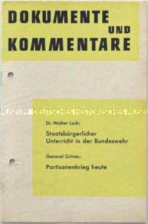 Beilage zur Monatsschrift "Information für die Truppe" u.a. zu staatsbürgerlichem Unterricht in der Bundeswehr
