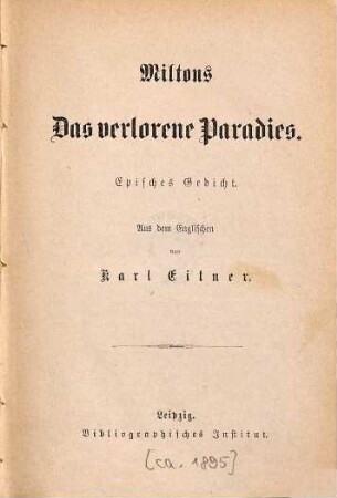 Das verlorene Paradies : episches Gedicht