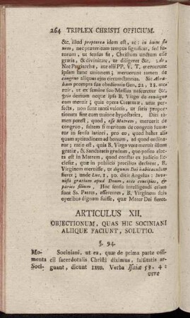 Articulus XII. Obejctionum, Quas Hic Sociniani Aliique Faciunt, Solutio.