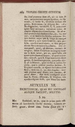 Articulus XII. Obejctionum, Quas Hic Sociniani Aliique Faciunt, Solutio.