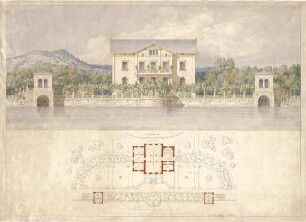 Neureuther, Gottfried von; Zürich - Eng (Schweiz); Villenentwurf - Grundriss, Ansicht