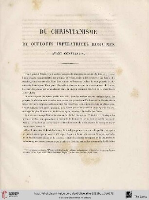 Du christianisme de quelques impératrices romaines avant Constantin