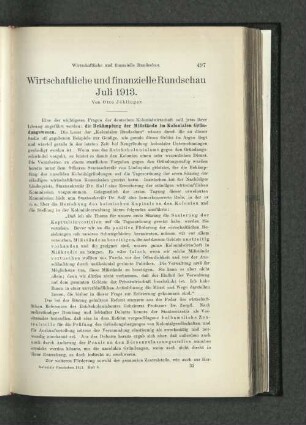 Wirtschaftliche und finanzielle Rundschau Juli 1913.
