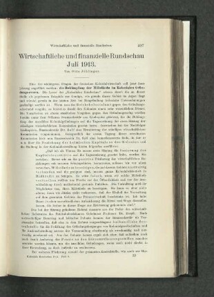 Wirtschaftliche und finanzielle Rundschau Juli 1913.