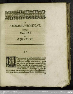 De Excommunicatione , Eiusque Indole Et Aequitate
