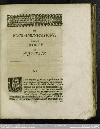 De Excommunicatione , Eiusque Indole Et Aequitate