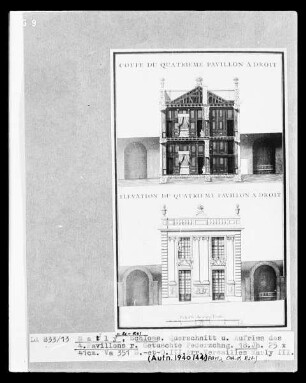 Das Schloss von Marly-le-Roi: Querschnitt und Aufriss des 4. Pavillons rechts