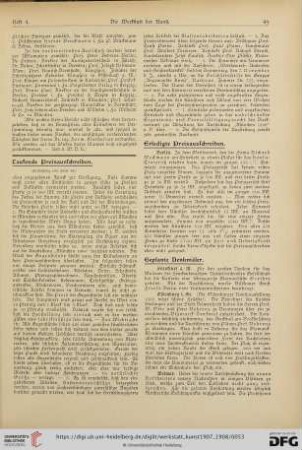 Preisausschreiben / Denkmäler / Staatsankäufe etc. / Aus Galerien und Museen / Aus Akademien und Kunstschulen / Personalien / Auszeichnungen / Todesfälle / Kunstwissenschaft und Denkmalpflege / Vereine / Vermischtes / Literatur und Kunstblätter