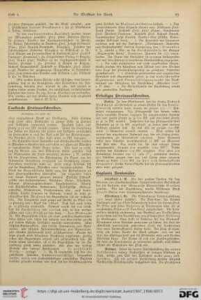 Preisausschreiben / Denkmäler / Staatsankäufe etc. / Aus Galerien und Museen / Aus Akademien und Kunstschulen / Personalien / Auszeichnungen / Todesfälle / Kunstwissenschaft und Denkmalpflege / Vereine / Vermischtes / Literatur und Kunstblätter