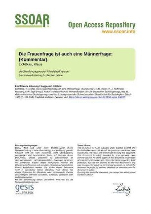 Die Frauenfrage ist auch eine Männerfrage: (Kommentar)