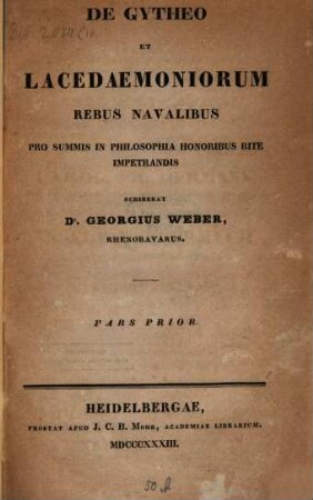 De Gytheo, et Lacedaemoniorum rebus navalibus, 1. (1833)