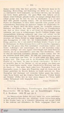 [Rezension von: Heinrich Brockhaus, Forschungen über Florentiner Kunstwerke]