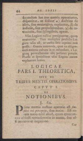 Logicae Pars I. Theoretica, Sive De Tribus Mentis Operationibus