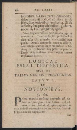 Logicae Pars I. Theoretica, Sive De Tribus Mentis Operationibus