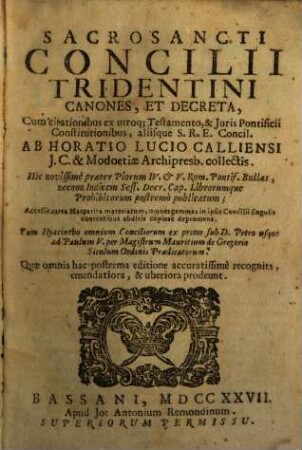 Canones et Decreta ... Concilii Tridentini