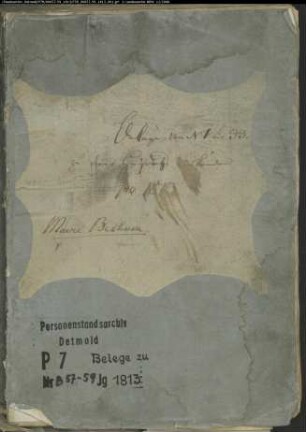 Belegakte zum Heiratsregister 1813 der Munizipalität Beckum mit den Orten Beckum, Dolberg, Sünninghausen, Üntrop, Vellern