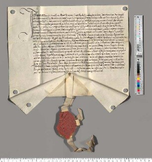 A: Abt Johannes des Schottenklosters St. Egidien in Nürnberg. S: A. E: Abt Friedrich des Klosters Michelfeld. Betreff: Vidimierung der inserierten Urkunde Bischof Eberhards II. von Bamberg von 1169 (= Urkunde Nr. 8).